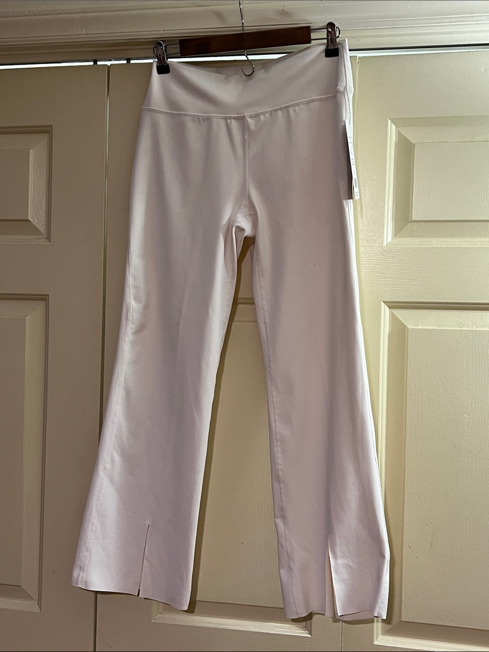 Women's White Flare Yoga Pants with Front Slits Loose Fit Comfortable
